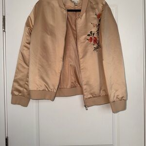 Forever 21 Gold Bomber Jacket with Floral Design